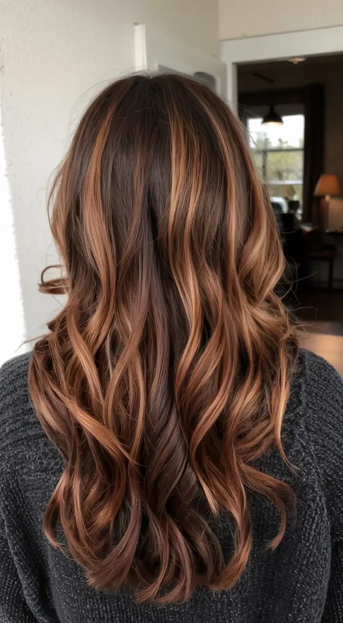 caramel autumn fall hair colors ideas 2025 Molten Caramel Ribbons on Cocoa Curls