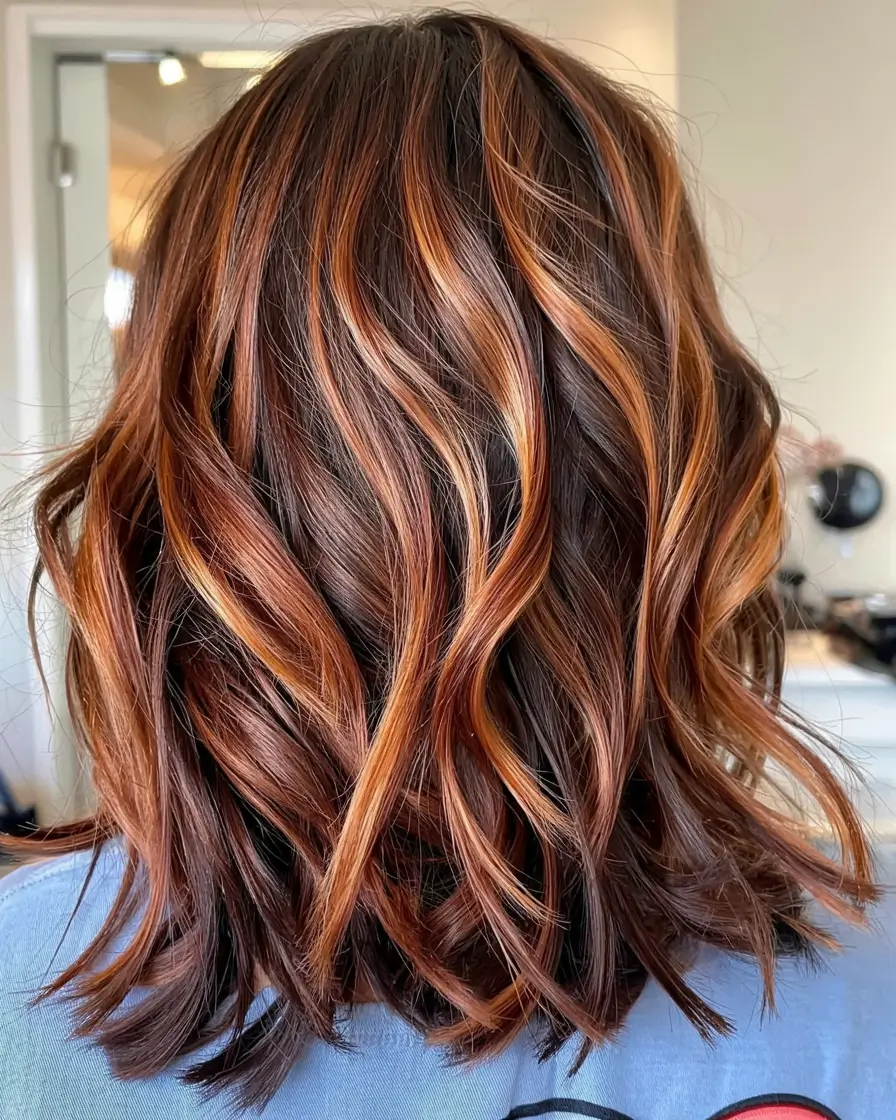 caramel autumn fall hair colors ideas 2025 Cinnamon Glazed Copper Highlights