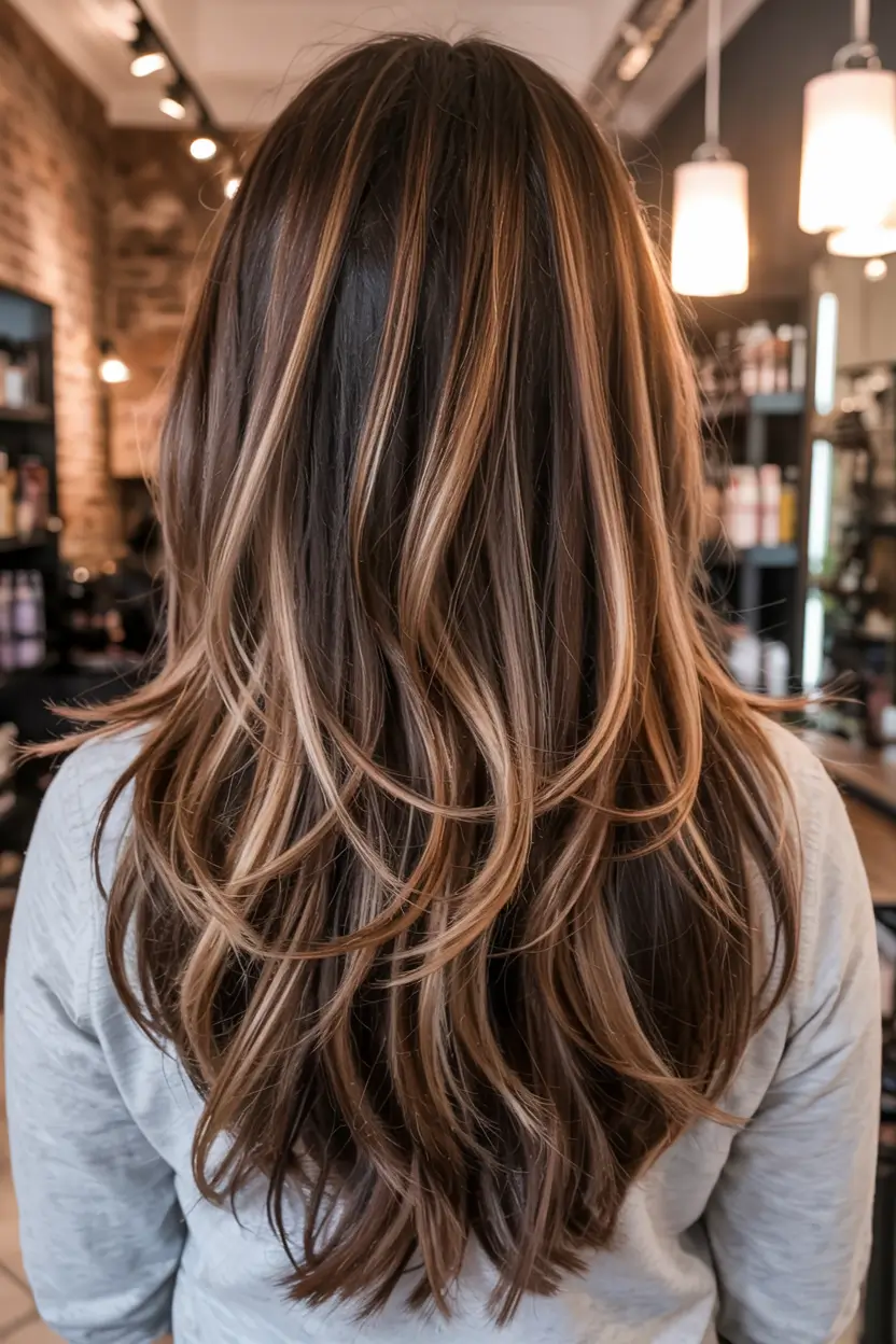 caramel autumn fall hair colors ideas 2025 Cappuccino Layers with Honeyed Strands