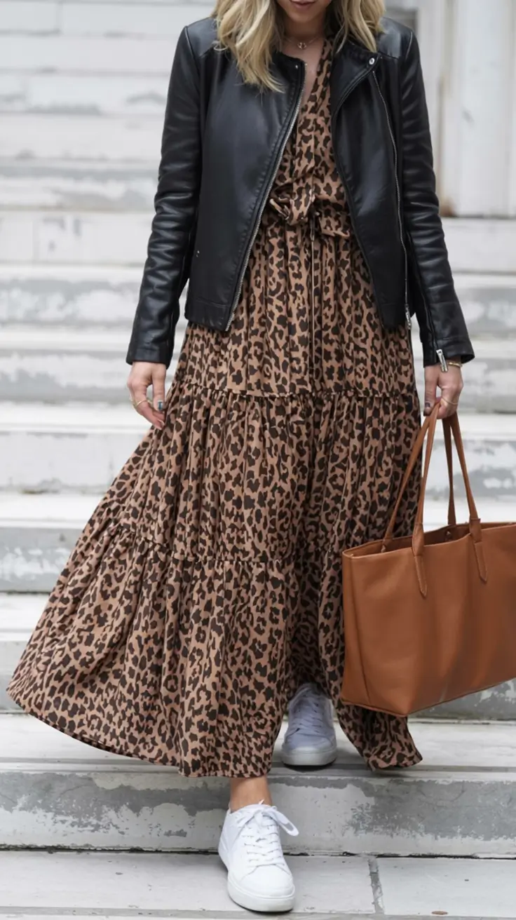 casual fall outfits for women over 50 - ideas 2025 Leopard with Leather Layers