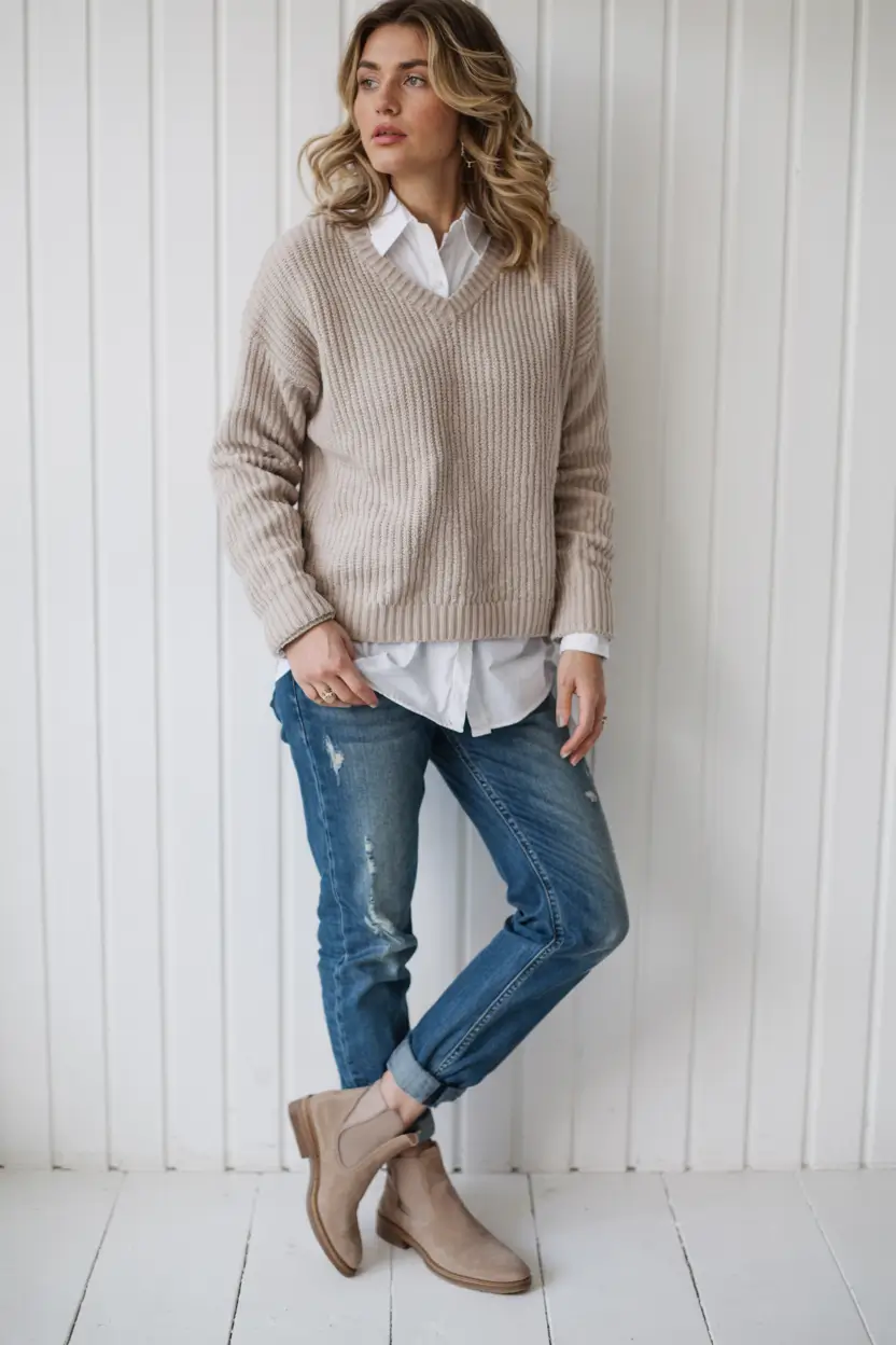 casual fall outfits for women over 50 - ideas 2025 Muted Taupe Layers for Fall’s First Chill
