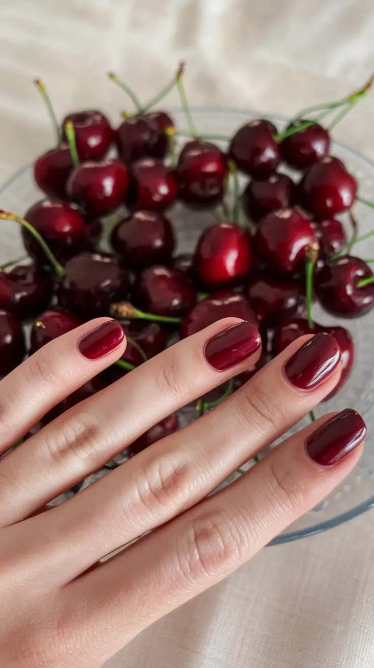 cherry nail inspo that pops in 2025+Deep Cherry Red Simplicity