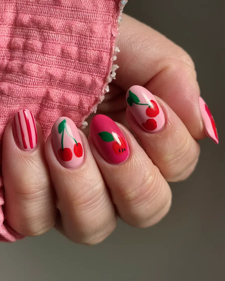 cherry nail inspo that pops in 2025+Retro Pop Art Cherry Fusion