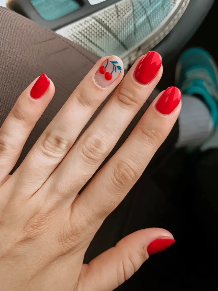 cherry nail inspo that pops in 2025+Bold Cherry Accent with Classic Red