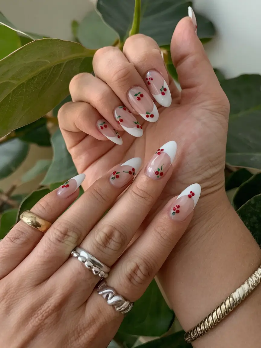 cherry nail inspo that pops in 2025+Minimal Meets Whimsical Cherry Spritz