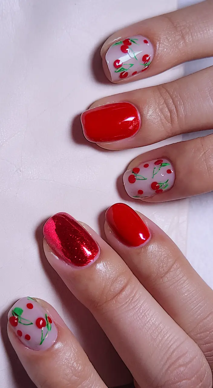 cherry nail inspo that pops in 2025+Cherry Sprinkle Meets Scarlet Power