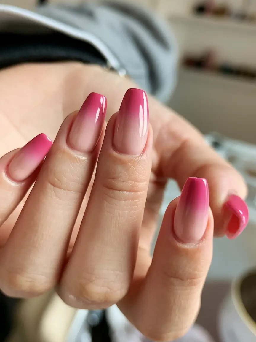 coffin nails that slay summer 2025 Hot Pink Fade: Summer Sunset Gradient
