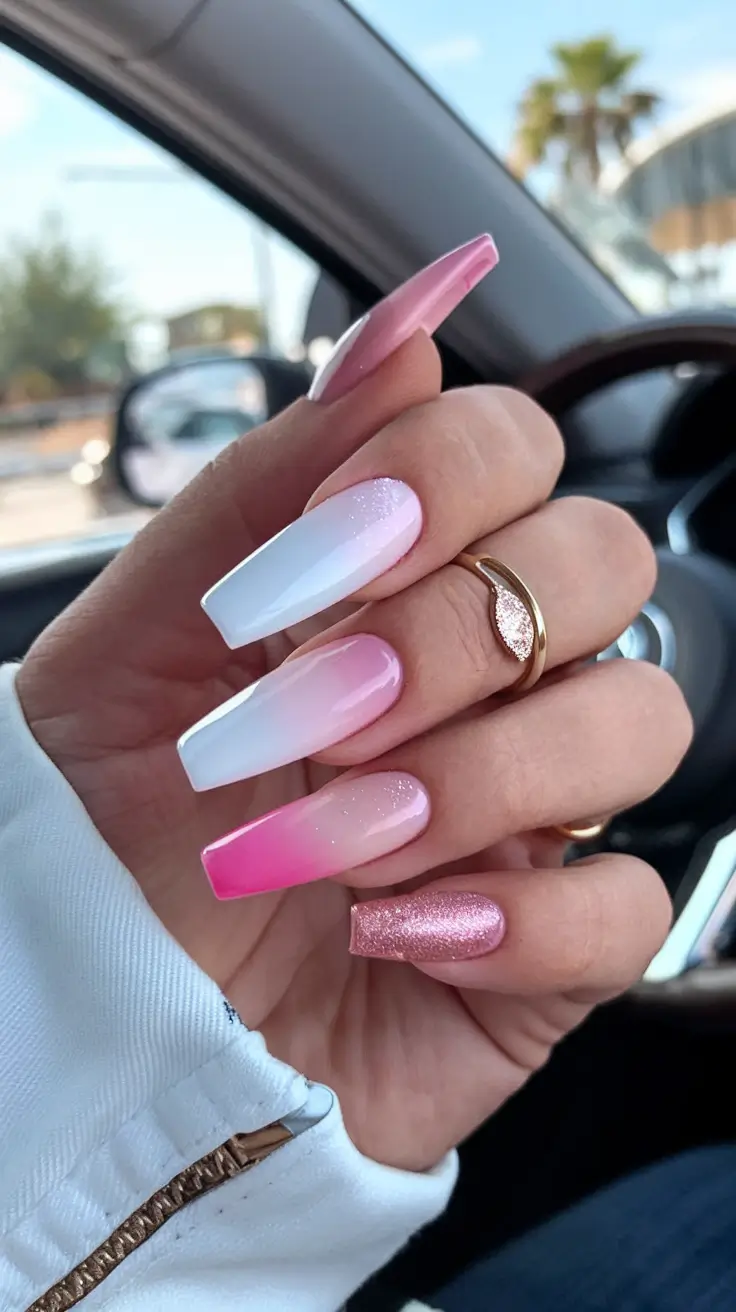 coffin nails that slay summer 2025 Pink Ombré Candy: Summer Sweetheart