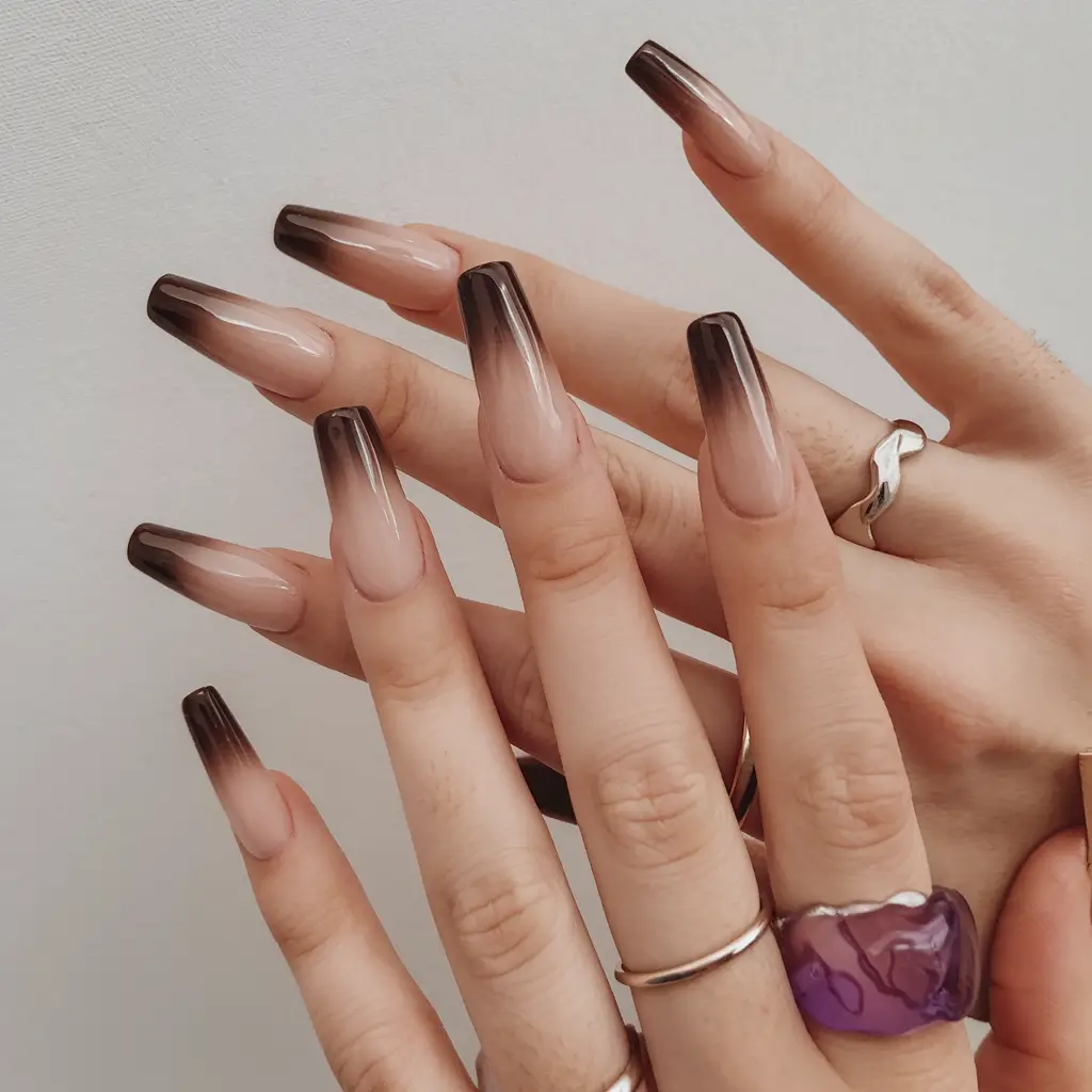 coffin nails that slay summer 2025 Mocha Fade: Ombre for Sunlit Evenings