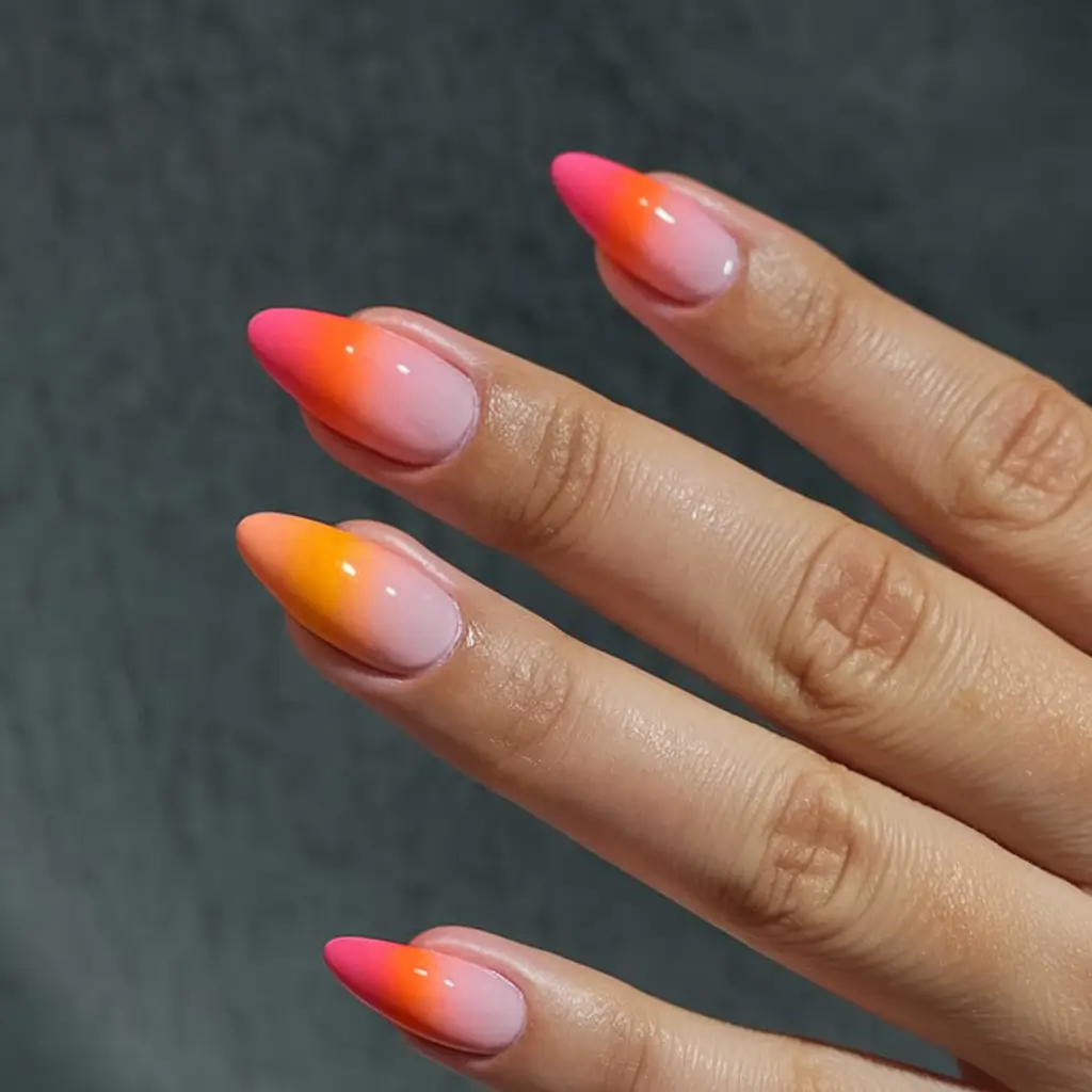 colorful summer nails to try in 2025 Summer Sunset Tips