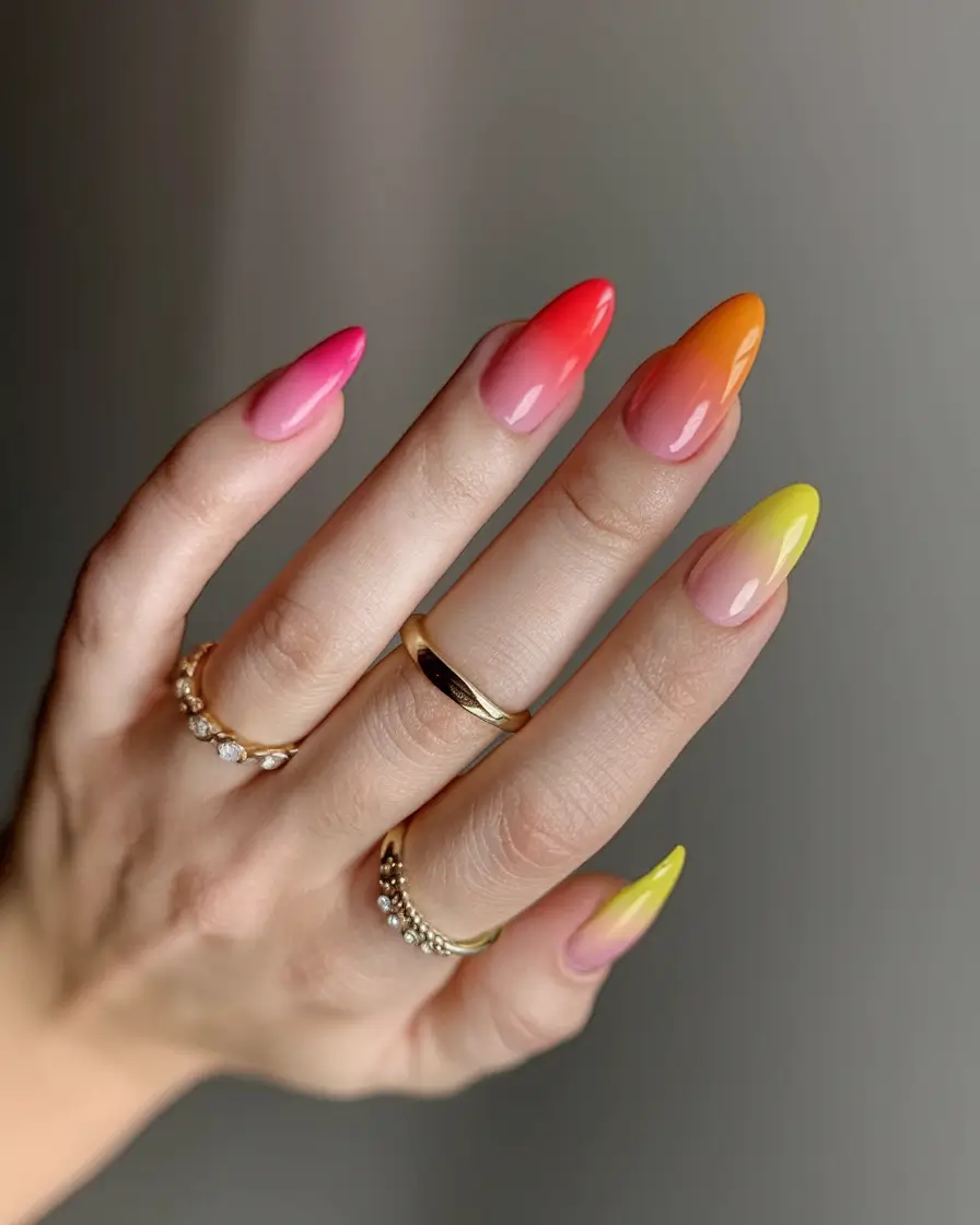colorful summer nails to try in 2025 Fruit Sorbet Ombré