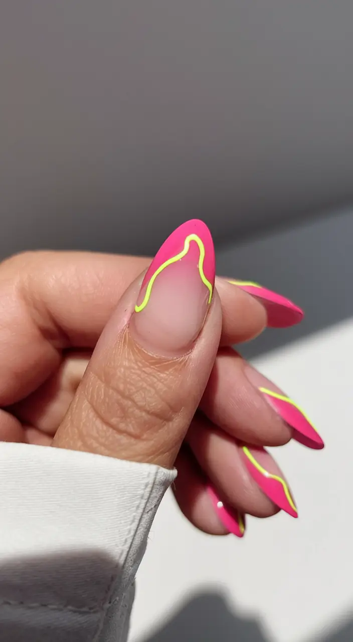 colorful summer nails to try in 2025 Hot Pink Edge Line