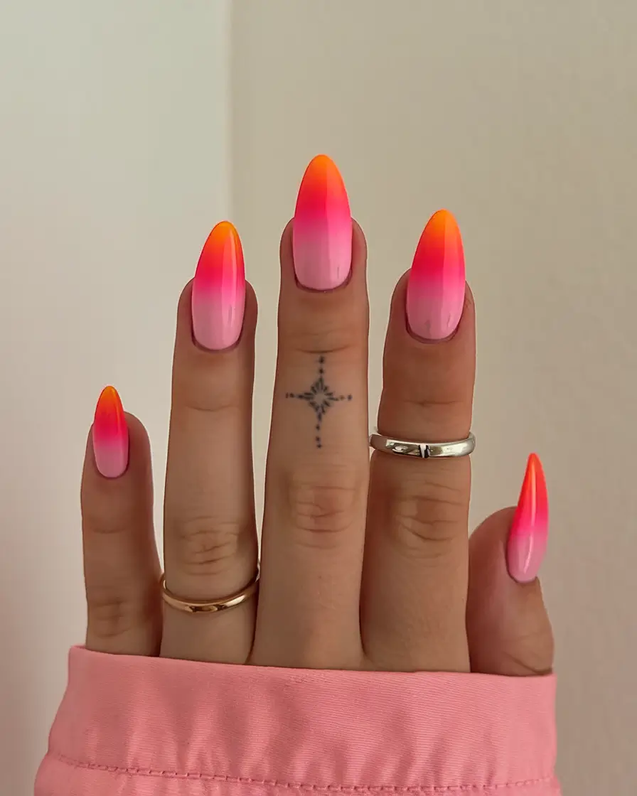 colorful summer nails to try in 2025 Neon Flame Fade
