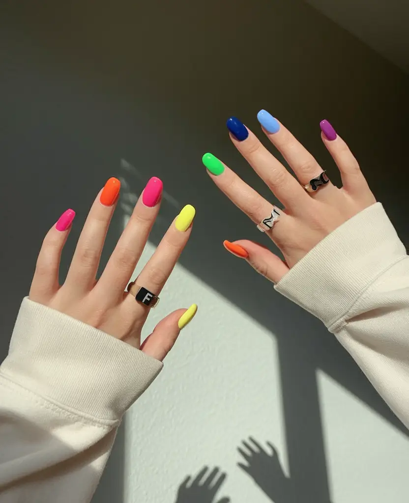 colorful summer nails to try in 2025 Neon Pop Energy
