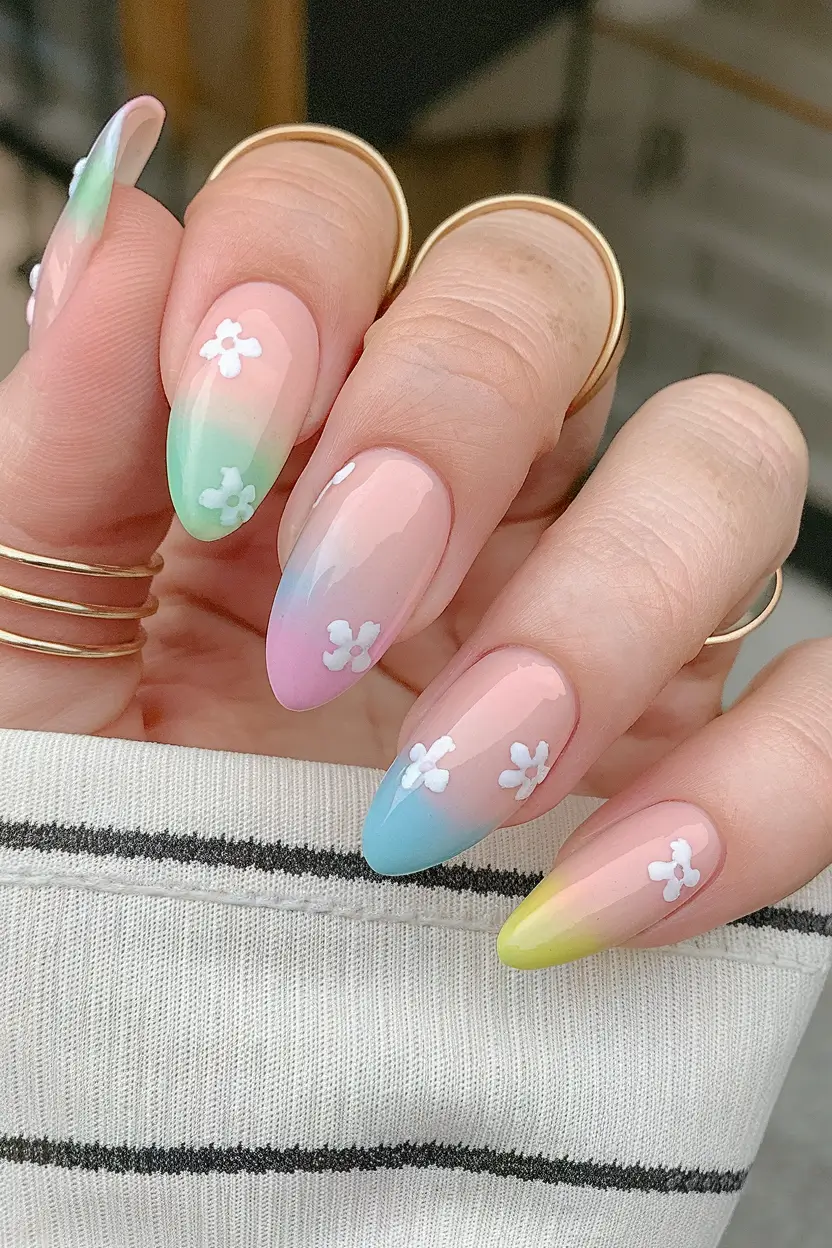 colorful summer nails to try in 2025 Soft Ombre Garden