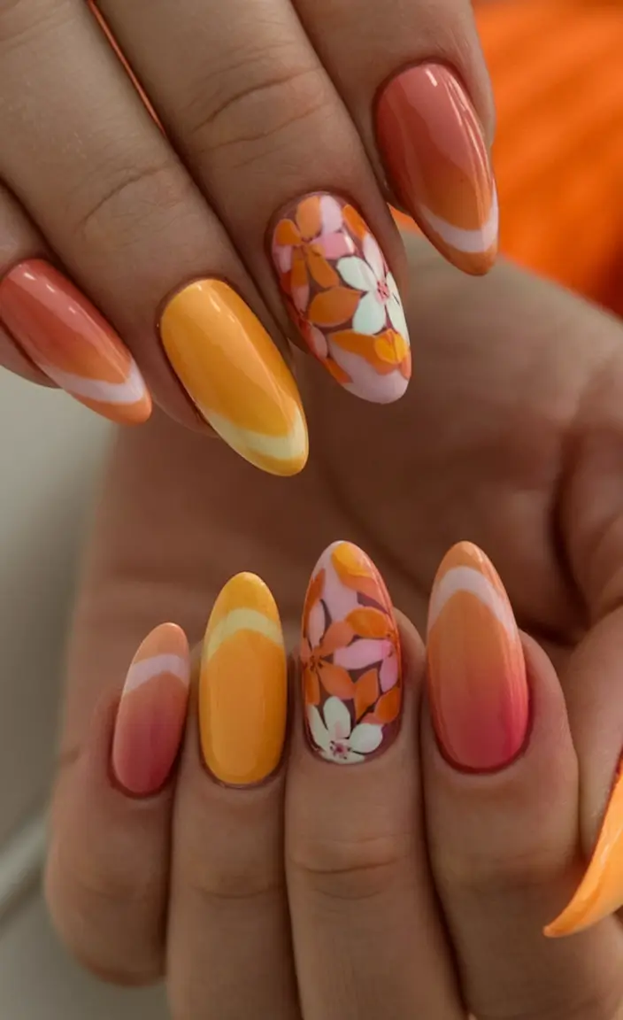 colorful summer nails to try in 2025 Orange Blossom Bloom