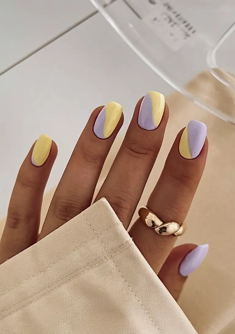 colorful summer nails to try in 2025 Lemon Lavender Split