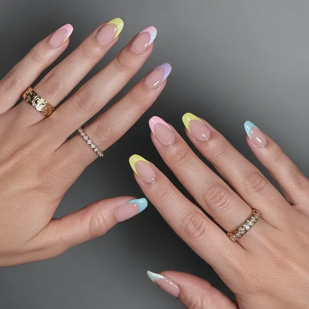 colorful summer nails to try in 2025 Pastel French Refresh