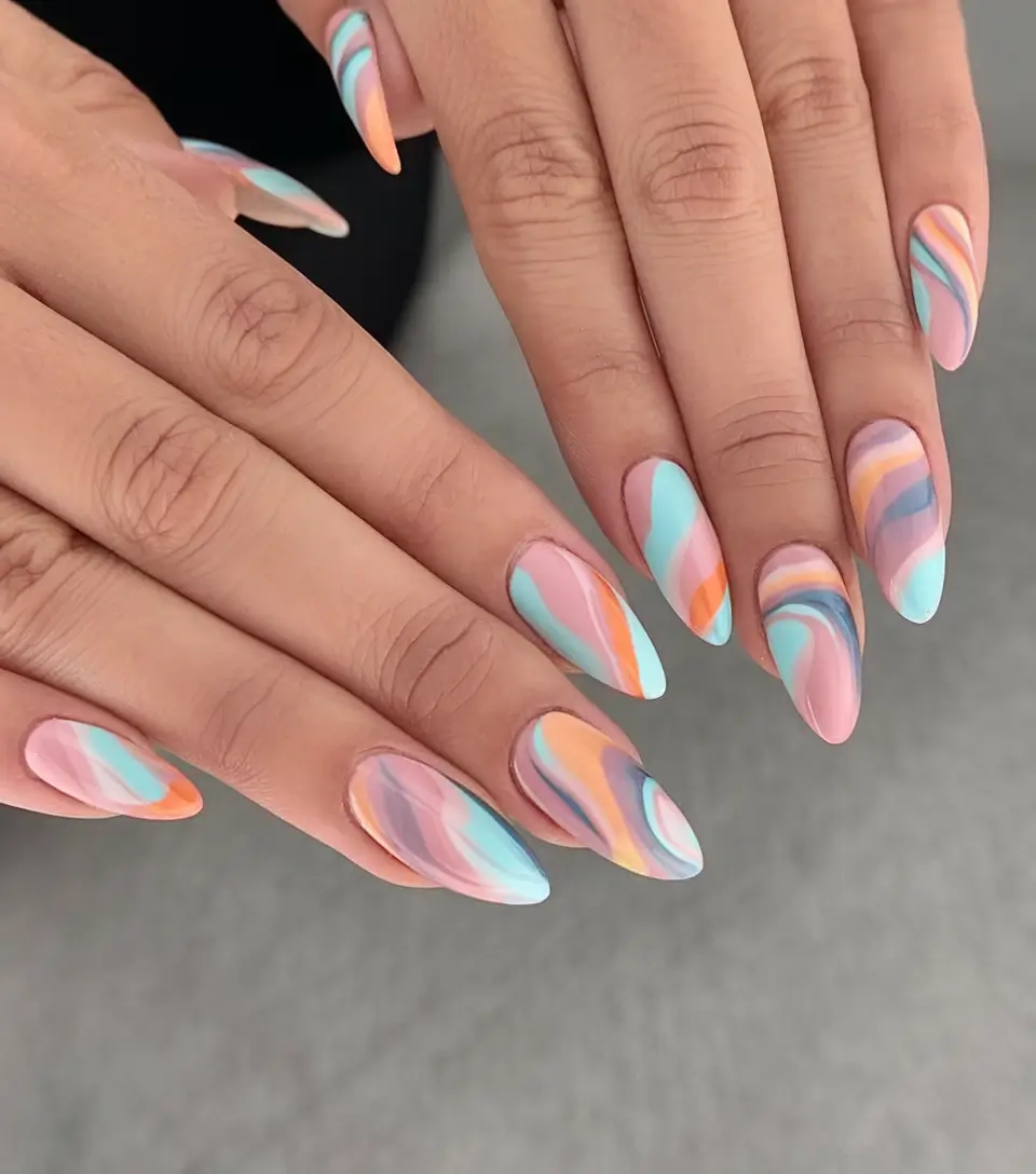 colorful summer nails to try in 2025 Retro Swirl Sorbet