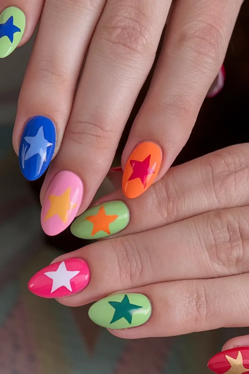 colorful summer nails to try in 2025 Starburst Pop Art