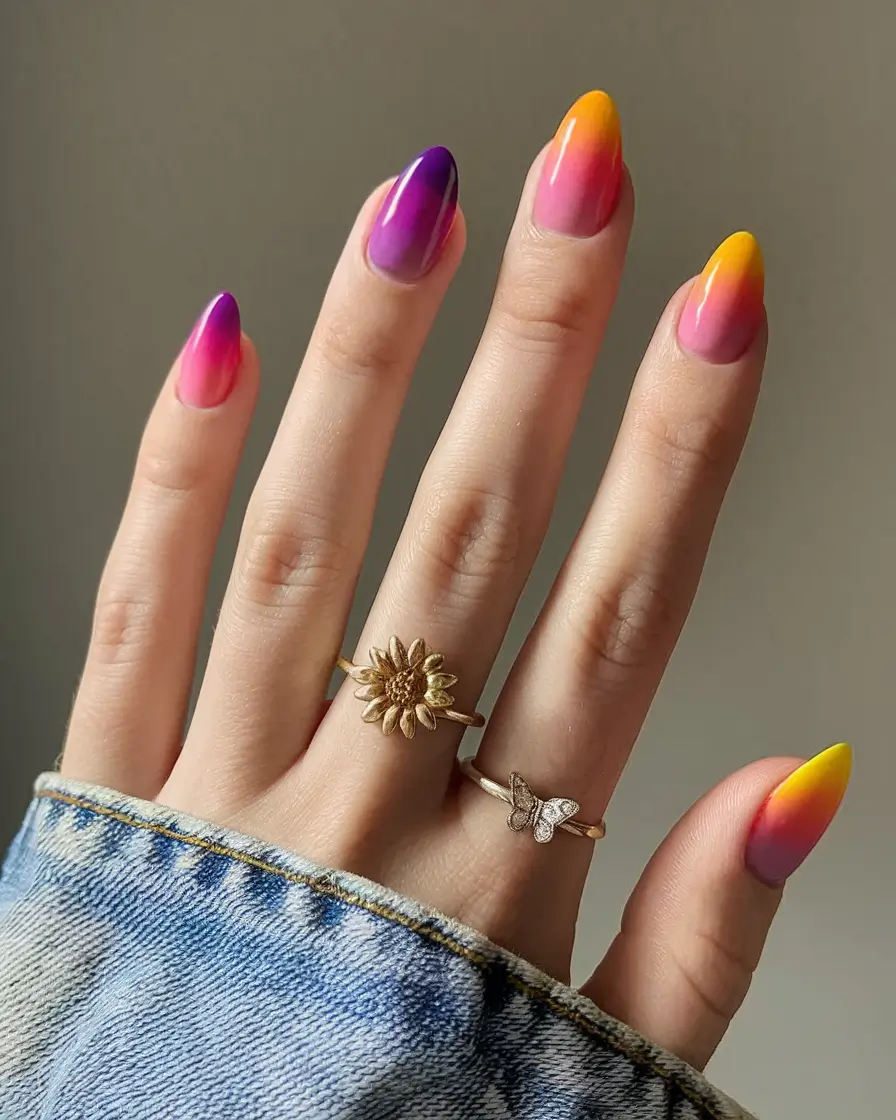 colorful summer nails to try in 2025 Sunset Fade