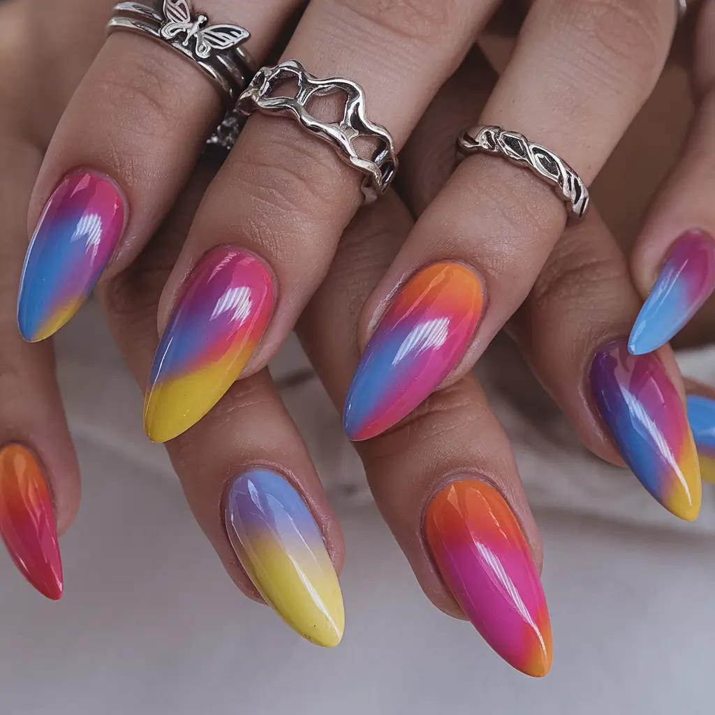 colorful summer nails to try in 2025 Tropical Smoothie Gradient