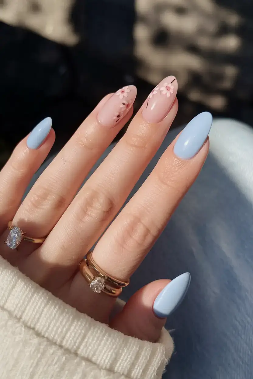 cool blue nail ideas for summer 2025 Soft Pastel Meets Spring Blossom Energy