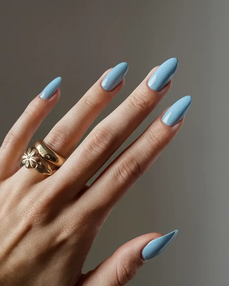 cool blue nail ideas for summer 2025 Pastel Sky Blue Simplicity
