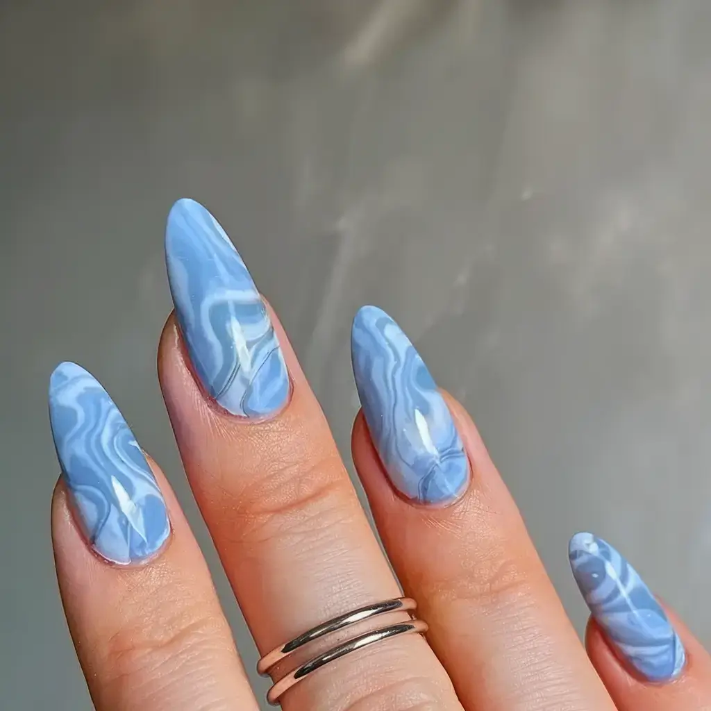 cool blue nail ideas for summer 2025 Blue Agate Stone Vibes