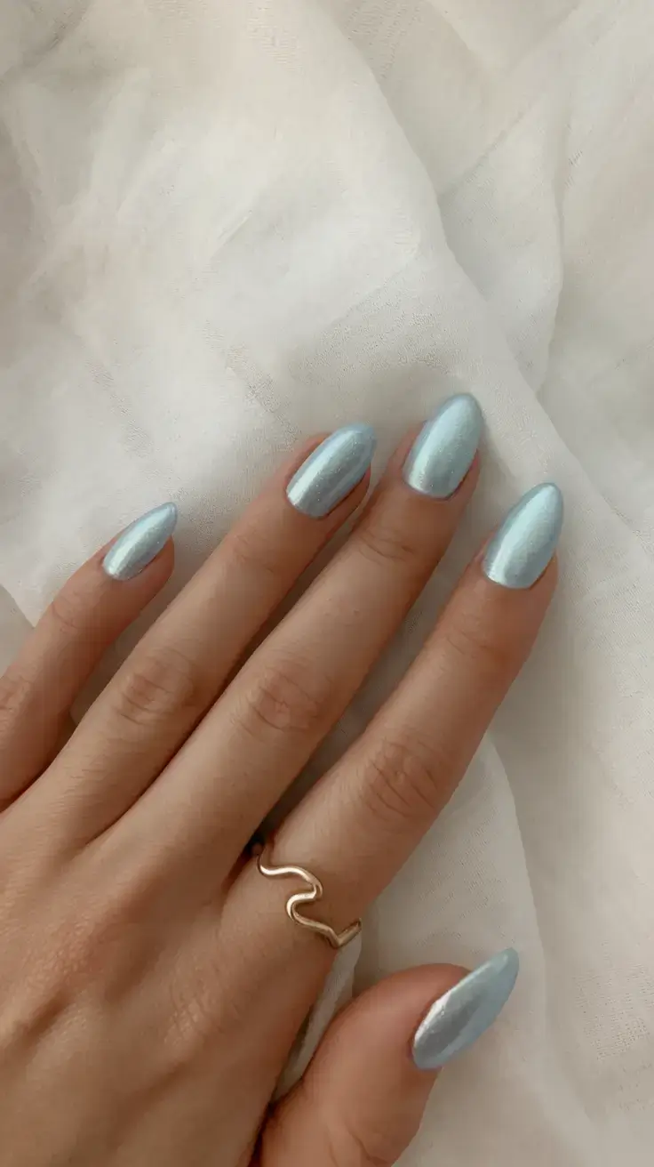 cool blue nail ideas for summer 2025 Frozen Mist Metallic
