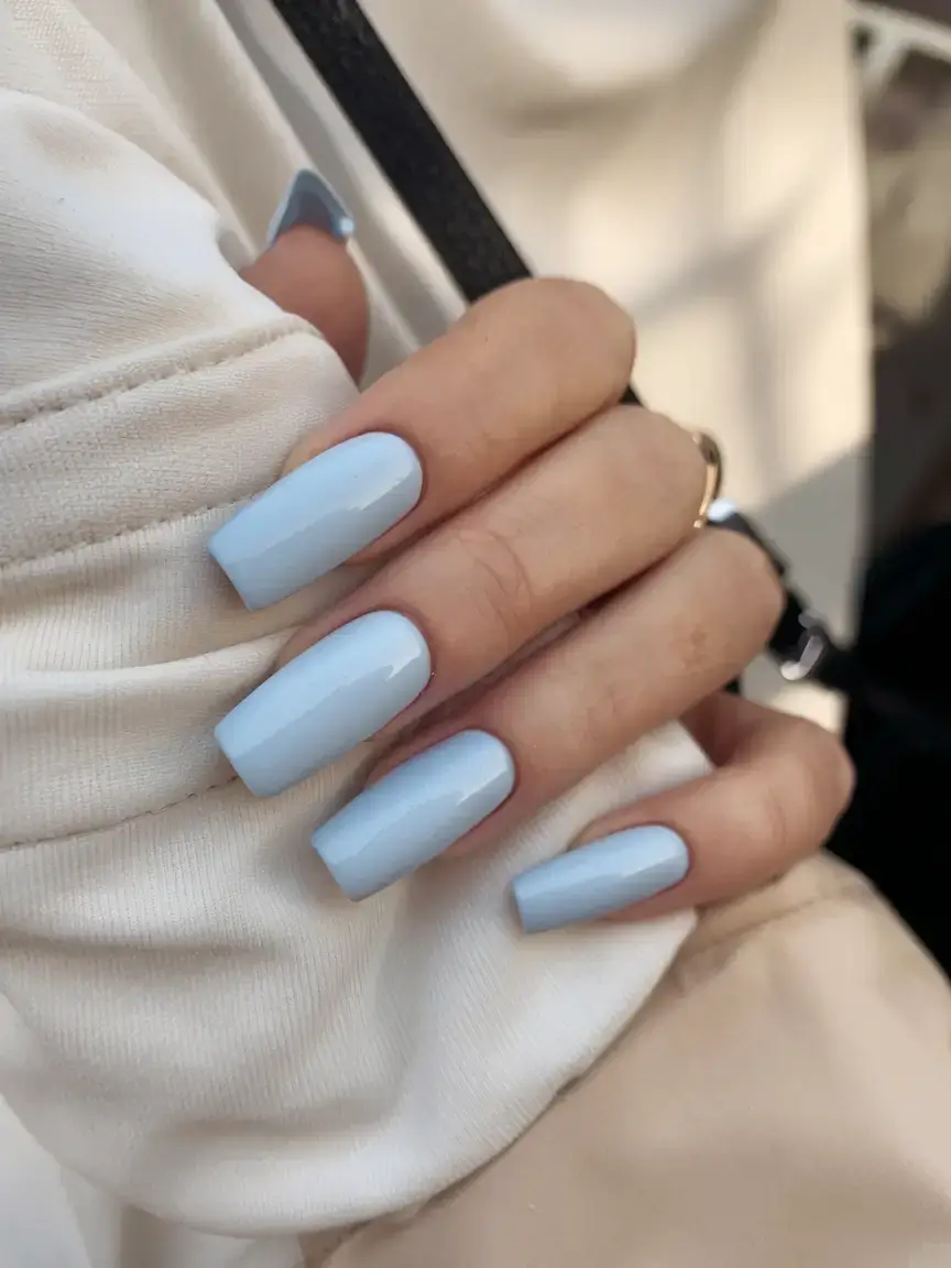 cool blue nail ideas for summer 2025 Soft Blue Square Perfection