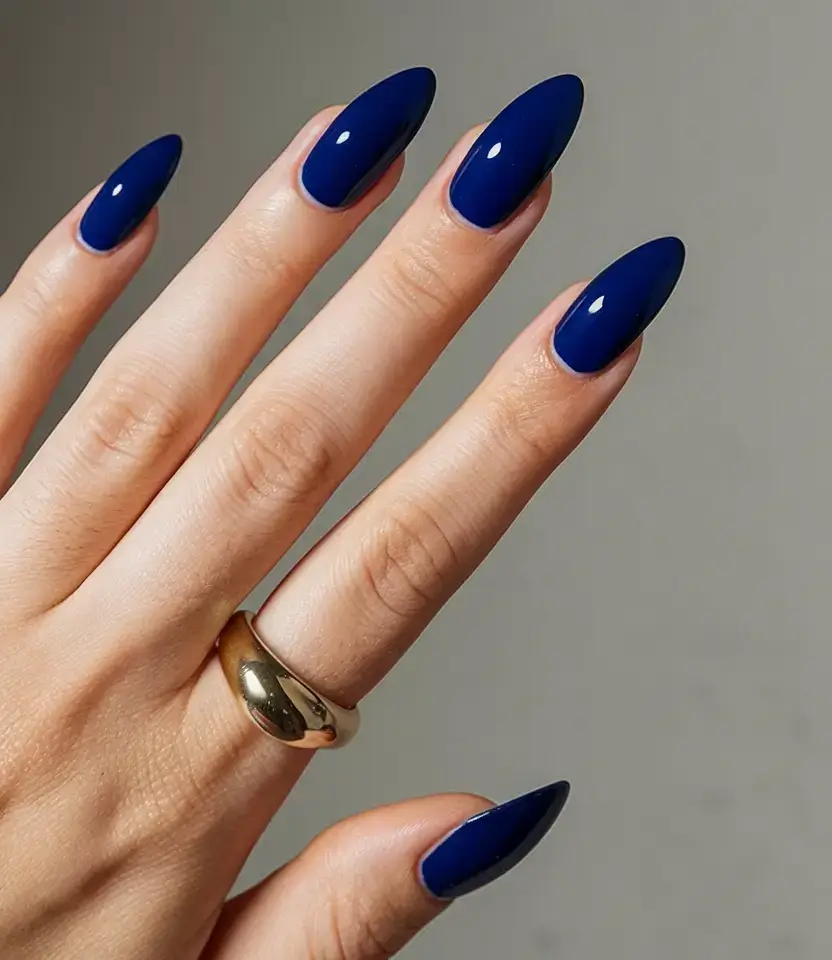 cool blue nail ideas for summer 2025 Clean Deep Blue for a Power Moment