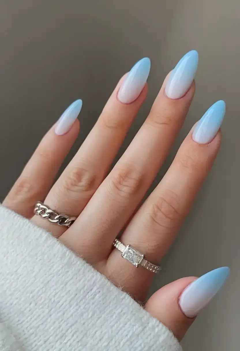 cool blue nail ideas for summer 2025 Cloudy Blue Gradient Dream