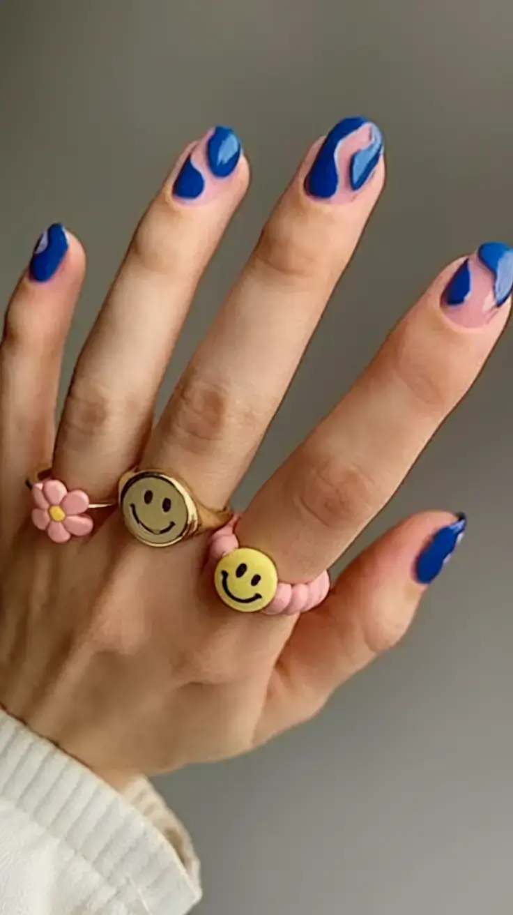 cool blue nail ideas for summer 2025 Indie Swirl With Summer Energy
