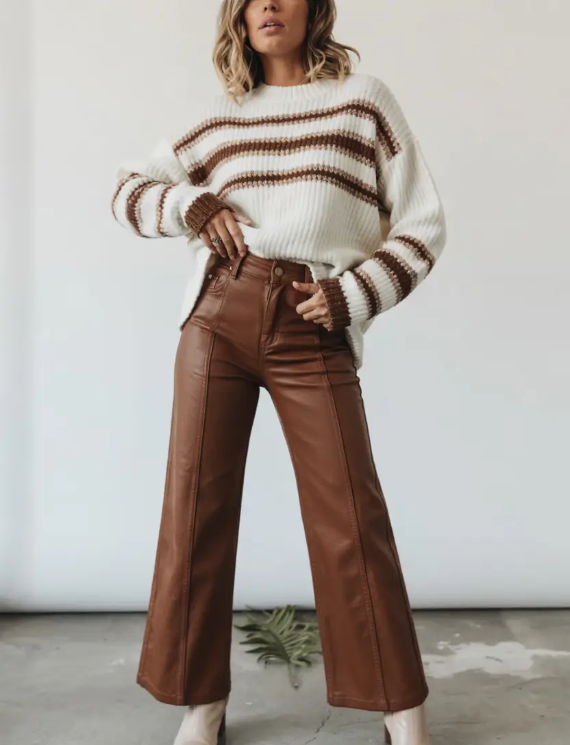 cozy fall outfits ideas 2025+Retro Stripes & Leather Revival