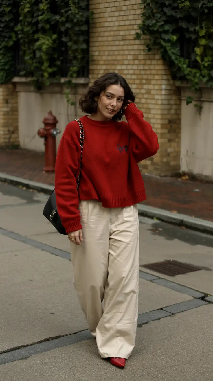 cozy fall outfits ideas 2025 Confident Contrast in Crimson