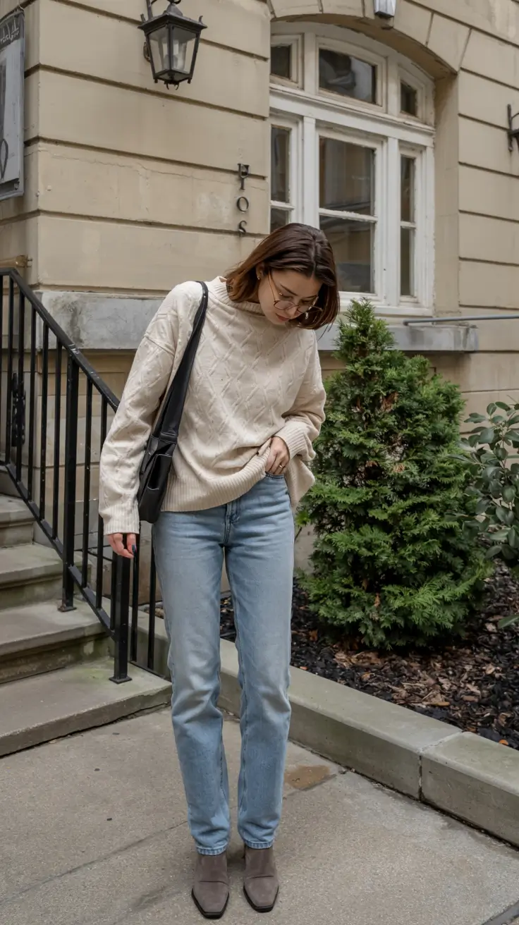 cozy fall outfits ideas 2025 Soft Knits and Straight Denim for Timeless Fall Days