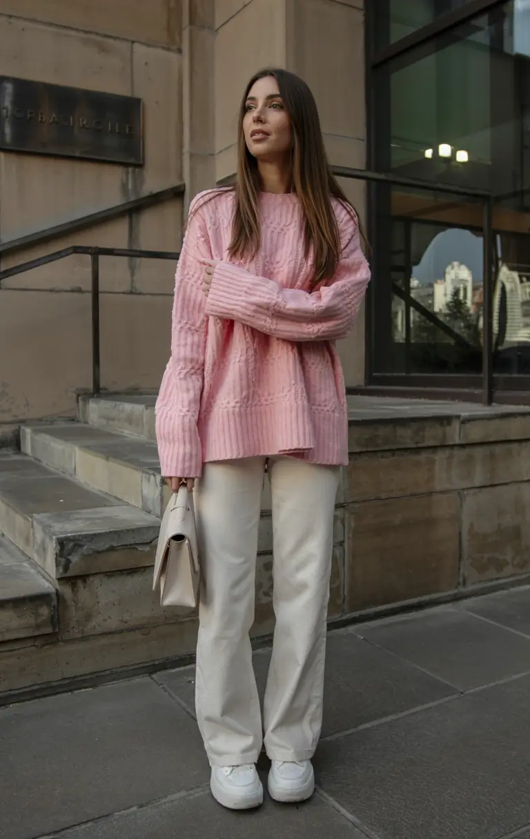 cozy fall outfits ideas 2025+Pretty in Pink Meets Elevated Casual