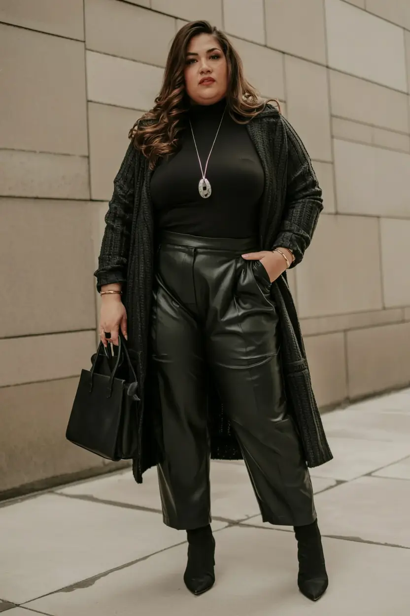 curvy fall outfits ideas 2025+Blackout with Texture and Edge