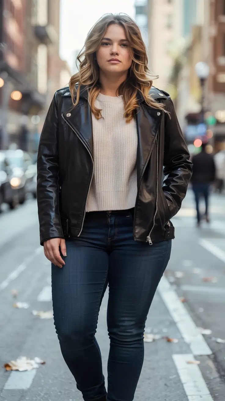 curvy fall outfits ideas 2025+Downtown Biker Mood