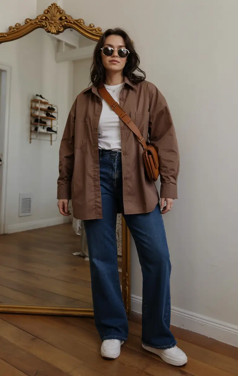 curvy fall outfits ideas 2025+Cool Girl Comfort in Coffee Tones