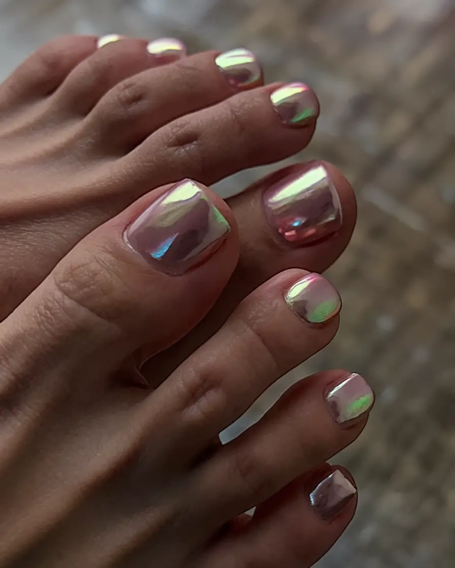 cute august toe nails for summer 2025-Chrome Blush for Dreamy Afternoons