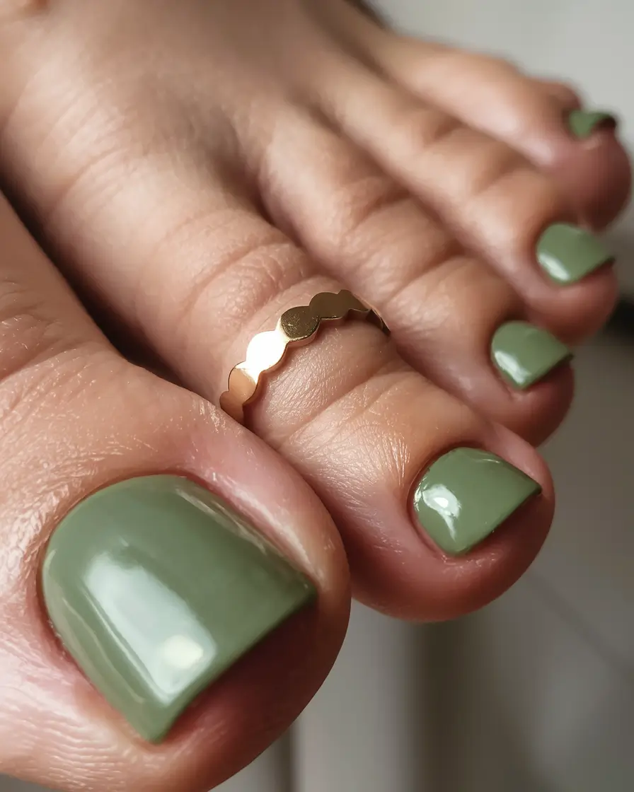 cute august toe nails for summer 2025-Olive Neutral for Earthy Chic