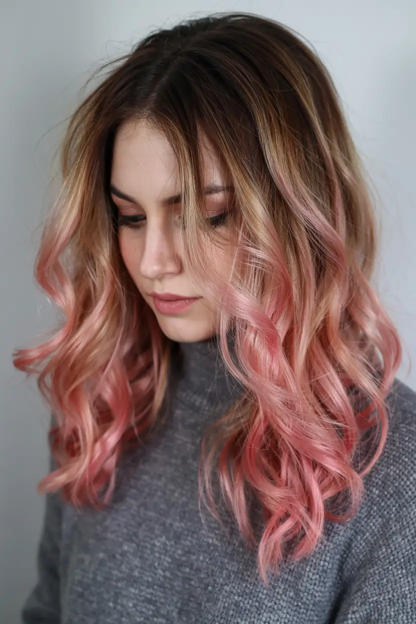 cute fall hair colors ideas 2025 Peachy Rosé Waves