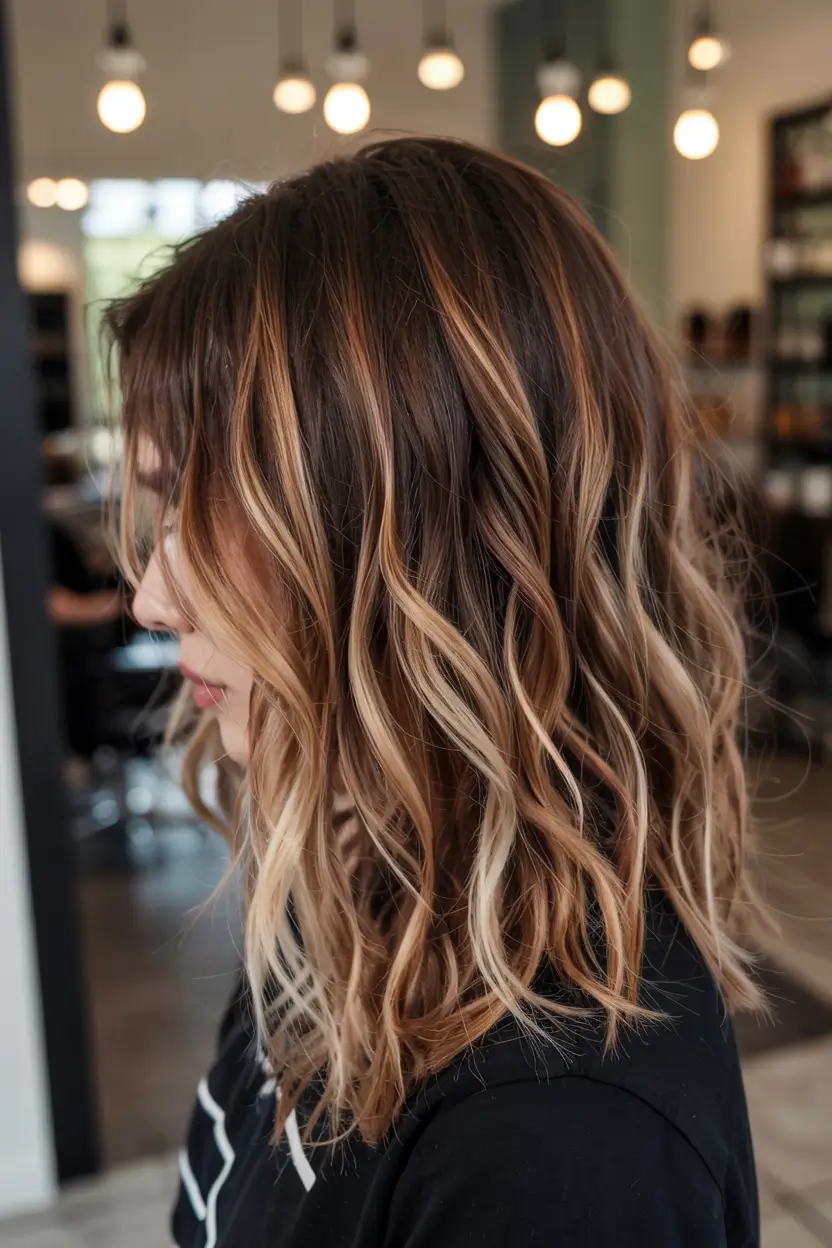 cute fall hair colors ideas 2025 Amber-Tipped Shag Waves