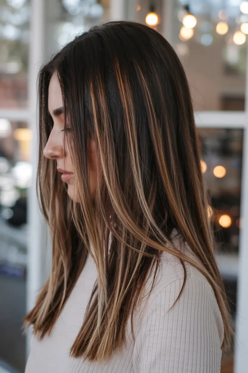 cute fall hair colors ideas 2025 Chestnut Ribbons on a Straight Base