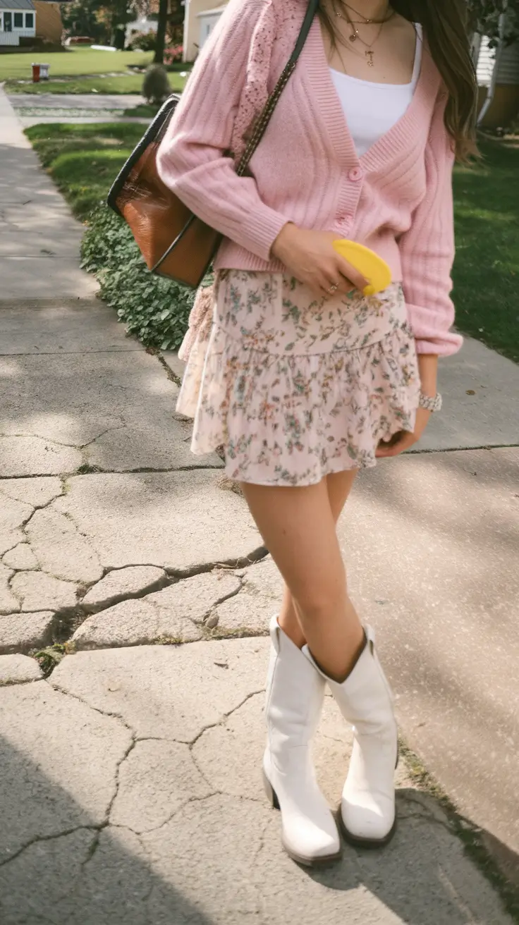 cute fall outfits for women 2025 Floral Whimsy in Boots