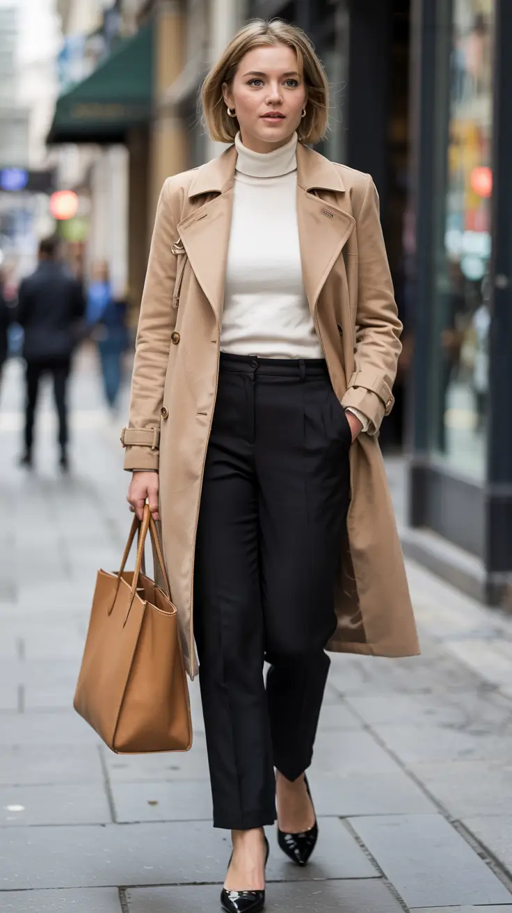 cute fall outfits for women over 60 - ideas 2025+Crisp Camel Meets Black-and-White Simplicity