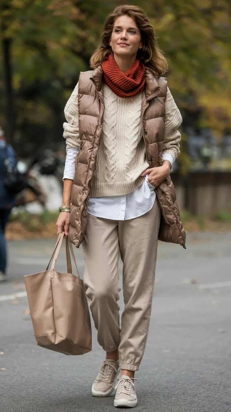cute fall outfits for women over 60 - ideas 2025+Layered Neutrals with a Pop of Spice