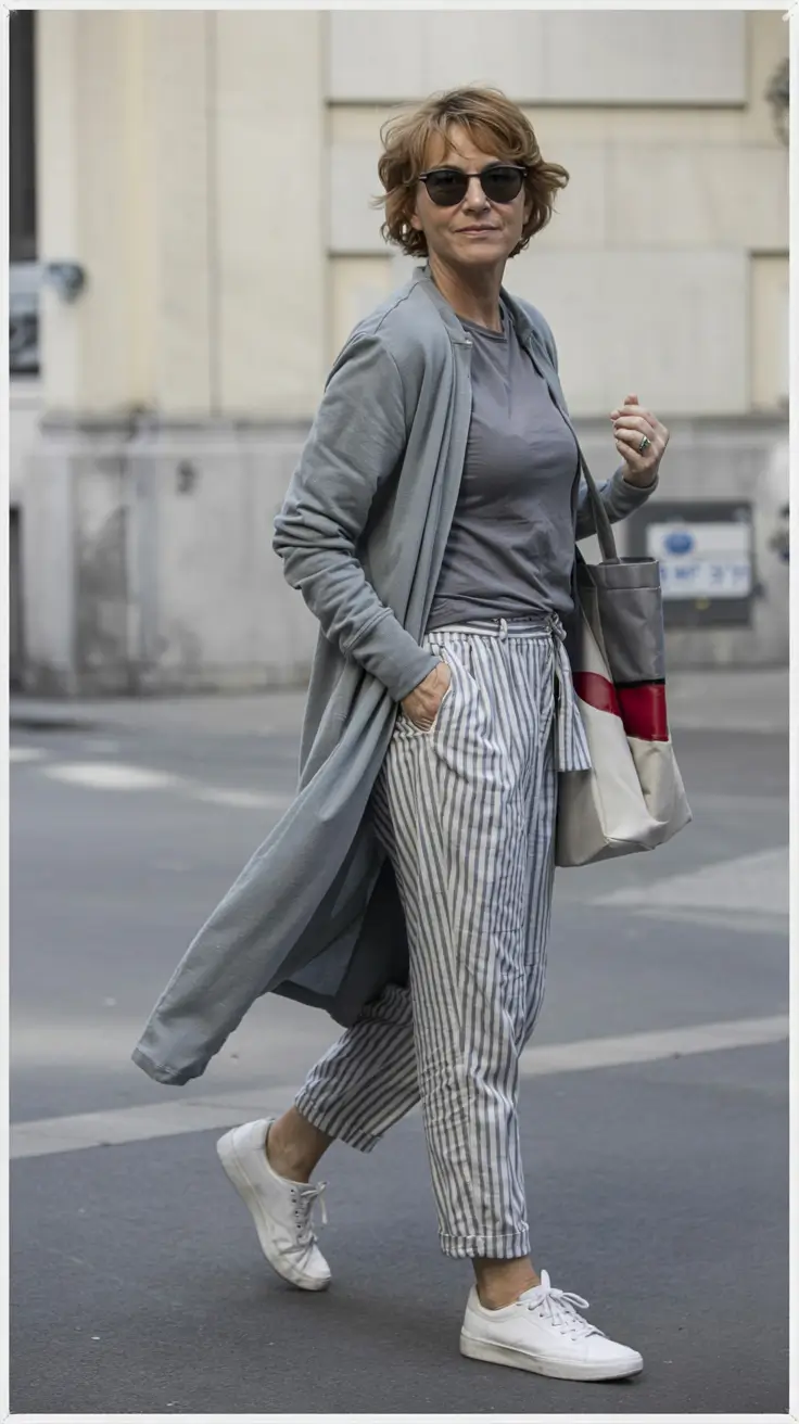 cute fall outfits for women over 60 - ideas 2025+Soft Blues and Stripes with a City Breeze